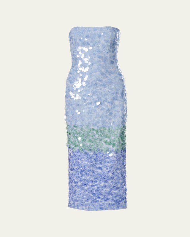 Strapless Stripe Sequined Midi Dress